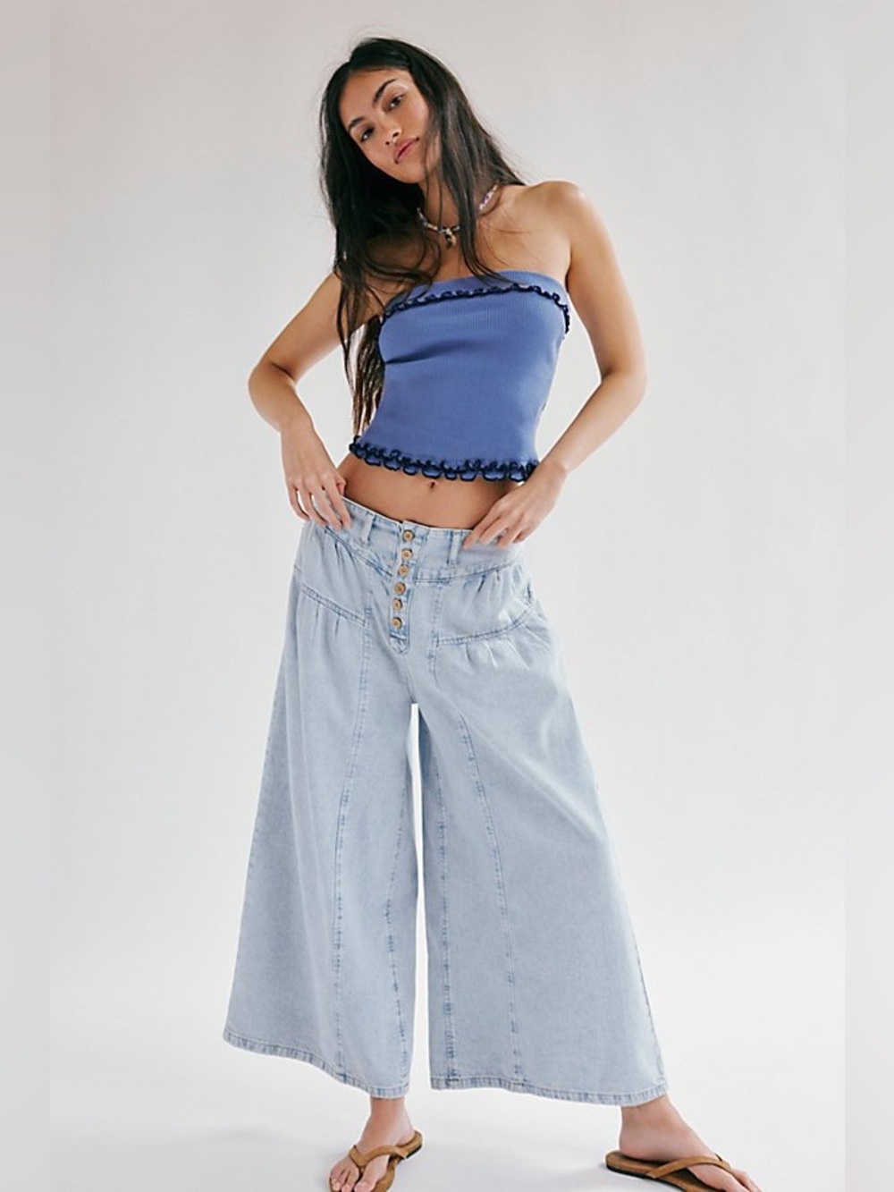 Free People Blossom Meadow Pull On Jean XL Blue Jeans Wide Leg